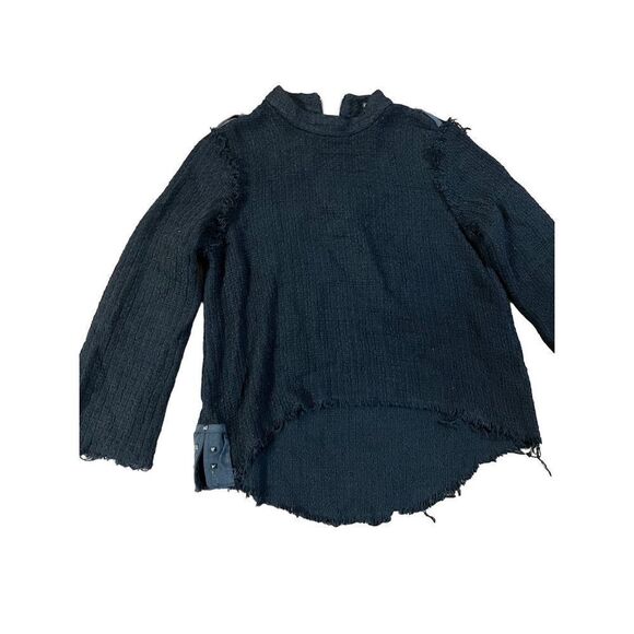 ZARA Basics Black High Neck Long Bell Sleeve with Raw Hems & Top Stud Detail swe - Picture 10 of 11